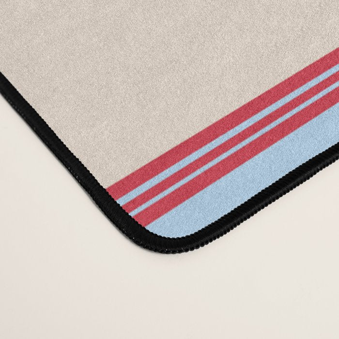Lined Stripes Pattern in Cottage Light Blue, Red, and Cream Beige Desk Mat Gallery Image 4