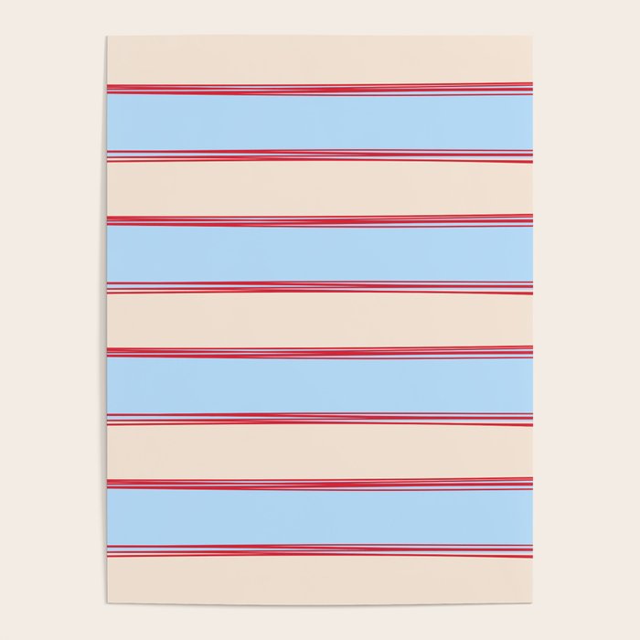 Lined Stripes Pattern in Cottage Light Blue, Red, and Cream Beige Poster Gallery Image 4