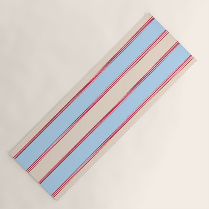 Lined Stripes Pattern in Cottage Light Blue, Red, and Cream Beige Yoga Mat Gallery Image 1
