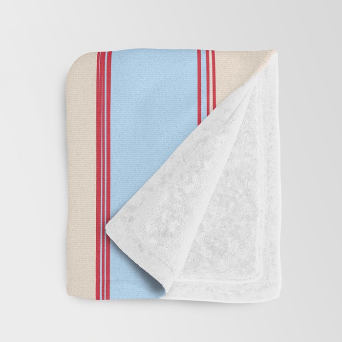 Lined Stripes Pattern in Cottage Light Blue, Red, and Cream Beige Throw Blanket Gallery Image 3