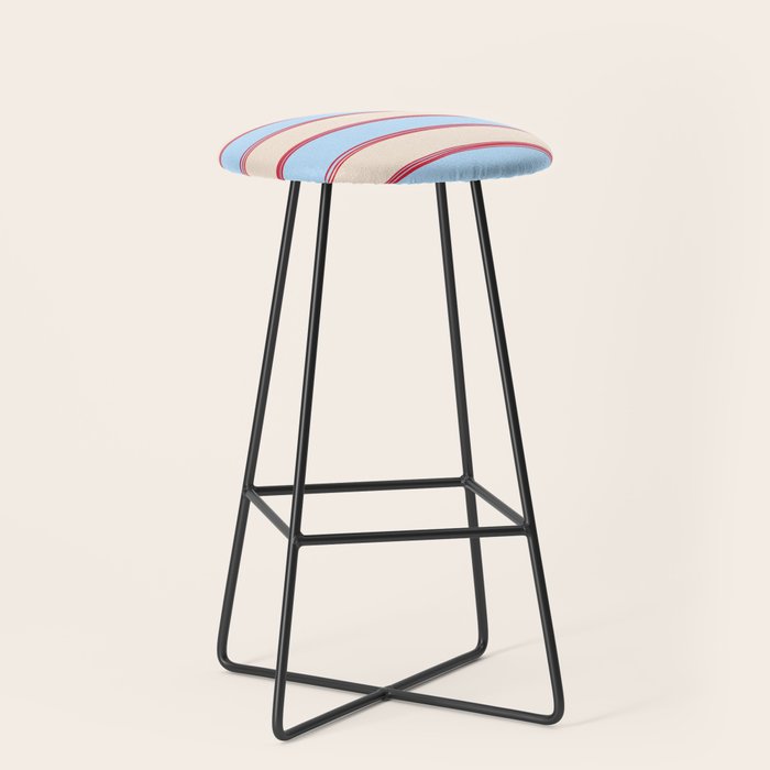 Lined Stripes Pattern in Cottage Light Blue, Red, and Cream Beige Stool Gallery Image 1