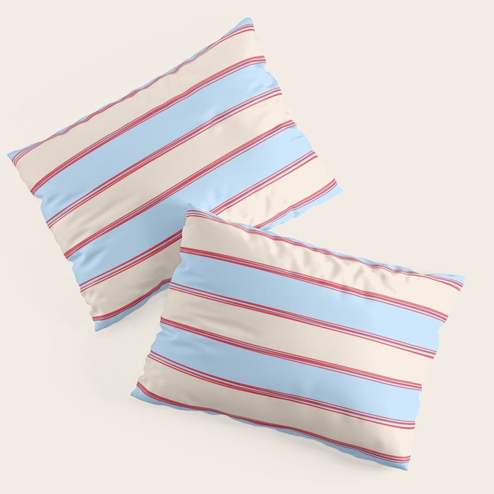 Lined Stripes Pattern in Cottage Light Blue, Red, and Cream Beige Pillow Sham Gallery Image 1