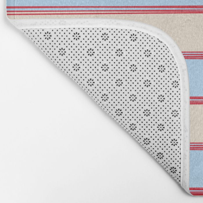 Lined Stripes Pattern in Cottage Light Blue, Red, and Cream Beige Bath Mat Gallery Image 2