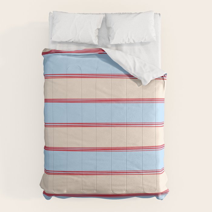 Lined Stripes Pattern in Cottage Light Blue, Red, and Cream Beige Comforter Gallery Image 6