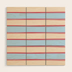 Lined Stripes Pattern in Cottage Light Blue, Red, and Cream Beige Wood Wall Art Gallery Image 1
