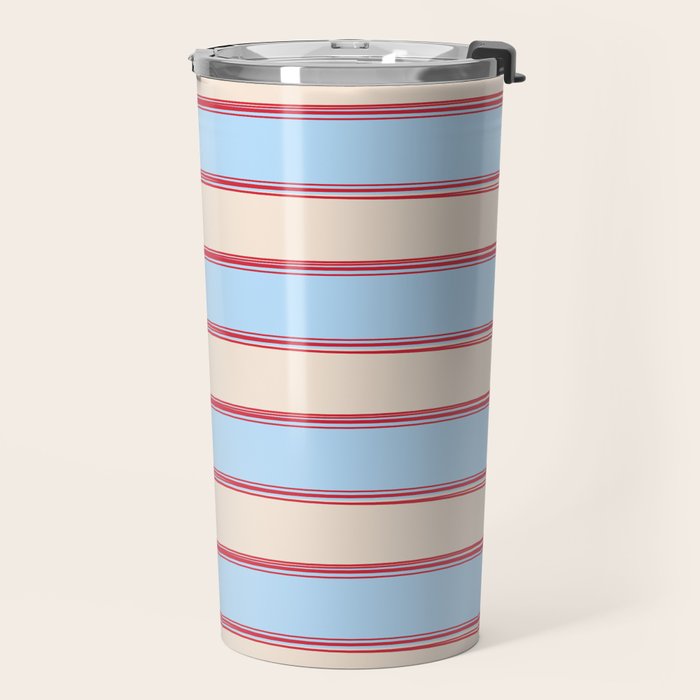 Lined Stripes Pattern in Cottage Light Blue, Red, and Cream Beige Travel Mug Gallery Image 2