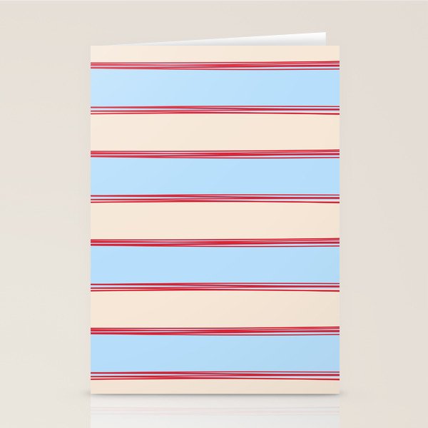 Lined Stripes Pattern in Cottage Light Blue, Red, and Cream Beige Stationery Card Gallery Image 1
