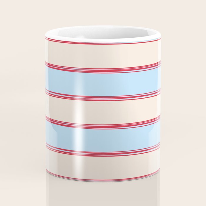 Lined Stripes Pattern in Cottage Light Blue, Red, and Cream Beige Coffee Mug Gallery Image 4