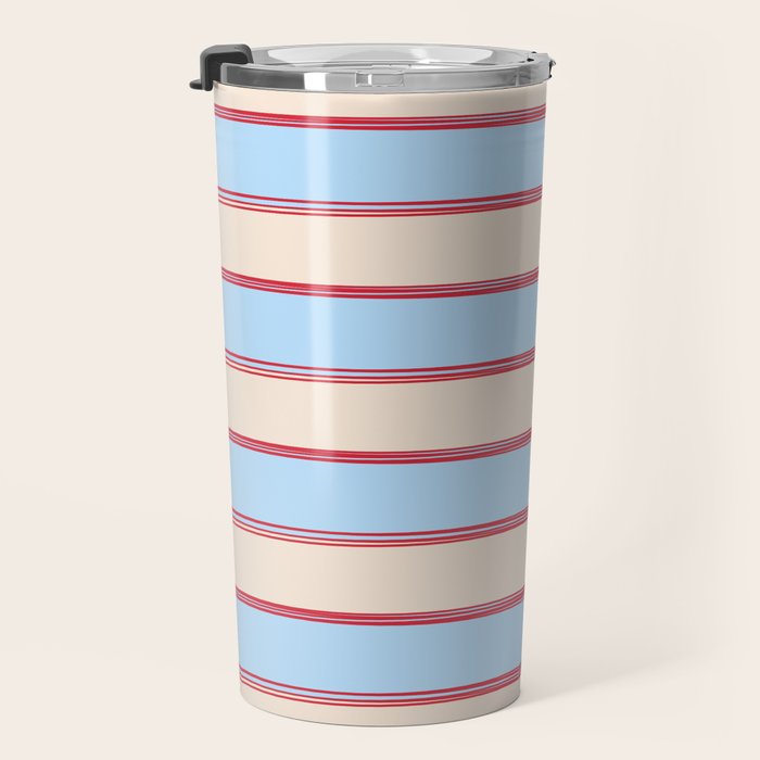 Lined Stripes Pattern in Cottage Light Blue, Red, and Cream Beige Travel Mug Gallery Image 3