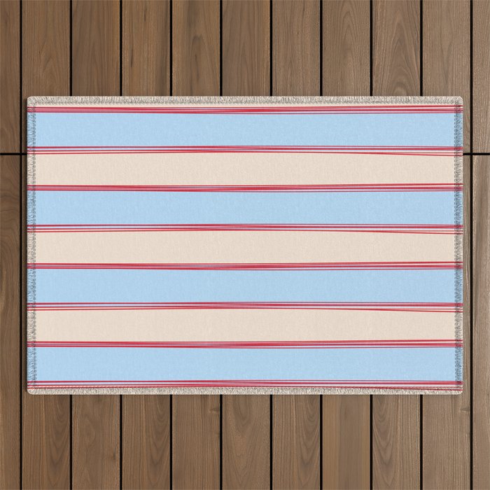 Lined Stripes Pattern in Cottage Light Blue, Red, and Cream Beige Outdoor Rug Gallery Image 1
