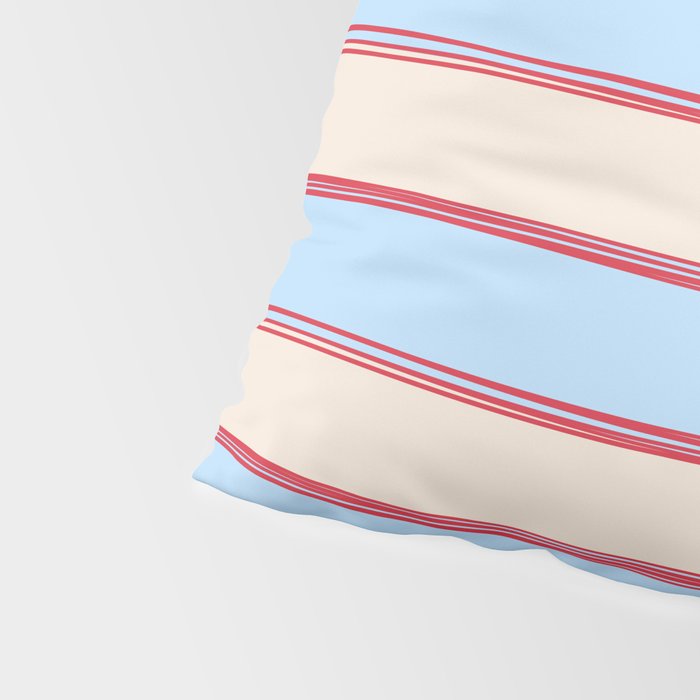 Lined Stripes Pattern in Cottage Light Blue, Red, and Cream Beige Pillow Sham Gallery Image 4