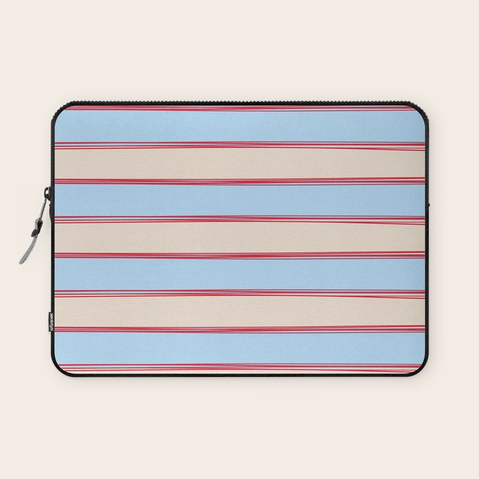 Lined Stripes Pattern in Cottage Light Blue, Red, and Cream Beige Laptop Sleeve Gallery Image 1