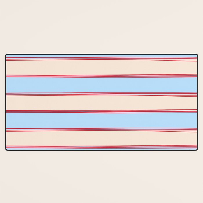 Lined Stripes Pattern in Cottage Light Blue, Red, and Cream Beige Desk Mat Gallery Image 3