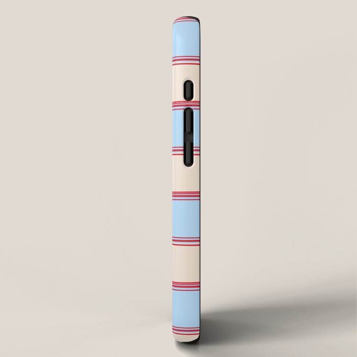 Lined Stripes Pattern in Cottage Light Blue, Red, and Cream Beige iPhone Case Gallery Image 2