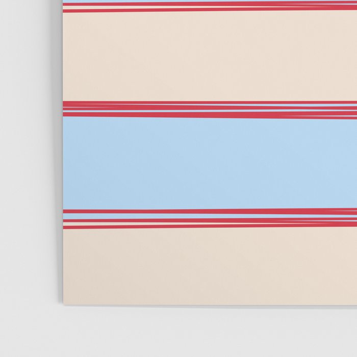 Lined Stripes Pattern in Cottage Light Blue, Red, and Cream Beige Poster Gallery Image 3