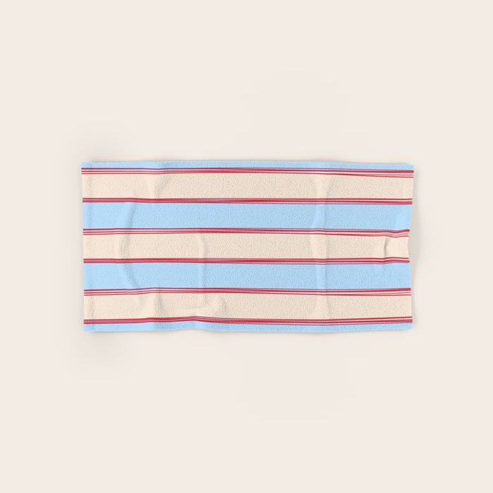 Lined Stripes Pattern in Cottage Light Blue, Red, and Cream Beige Bath Towel Gallery Image 1