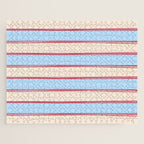 Lined Stripes Pattern in Cottage Light Blue, Red, and Cream Beige Jigsaw Puzzle Gallery Image 1
