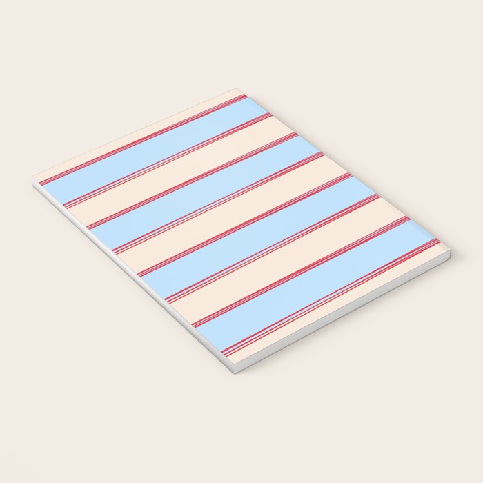 Lined Stripes Pattern in Cottage Light Blue, Red, and Cream Beige Notebook Gallery Image 3