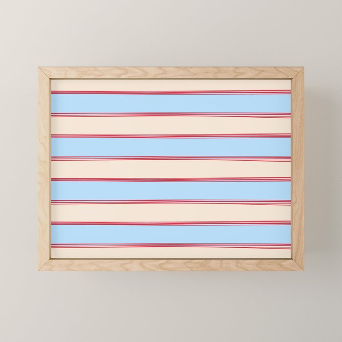 Lined Stripes Pattern in Cottage Light Blue, Red, and Cream Beige Mini Art Print Gallery Image 1