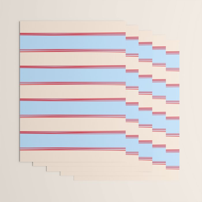 Lined Stripes Pattern in Cottage Light Blue, Red, and Cream Beige Wrapping Paper Gallery Image 3