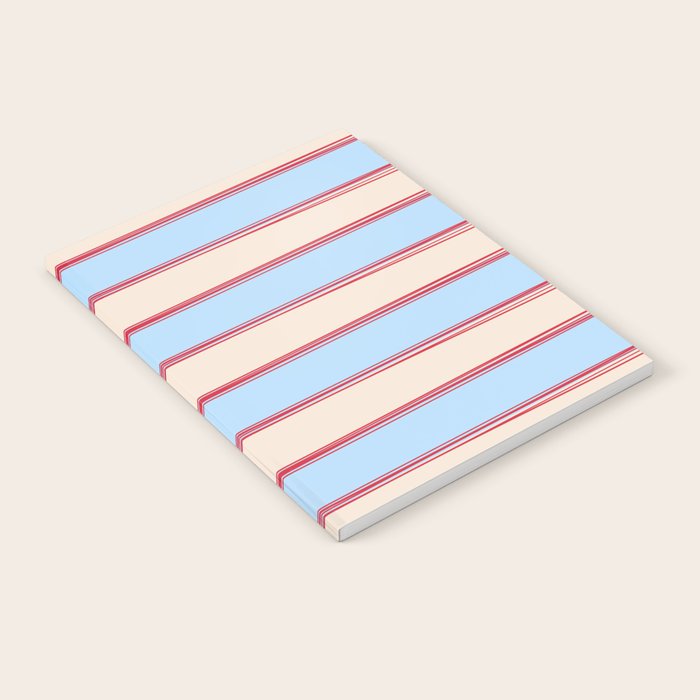Lined Stripes Pattern in Cottage Light Blue, Red, and Cream Beige Notebook Gallery Image 2