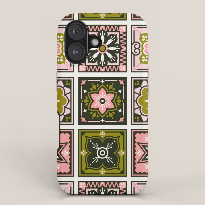 Talavera Mexican Tile - Blush & Sage Palette iPhone Case Gallery Image 1