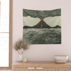 Volcano Woodcut Wall Tapestry Gallery Image 2