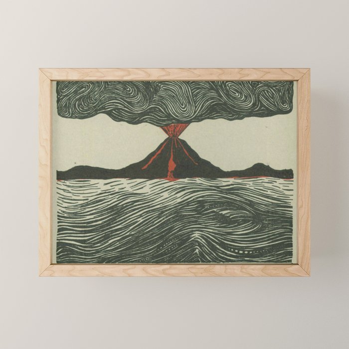 Volcano Woodcut Mini Art Print