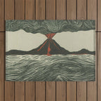 Volcano Woodcut Outdoor Rug Gallery Image 1