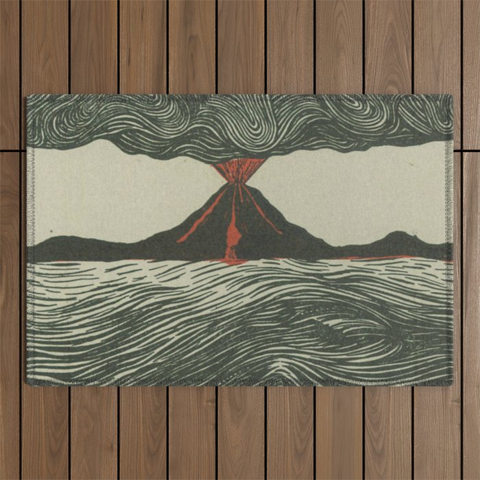 Volcano Woodcut Outdoor Rug Gallery Image 1