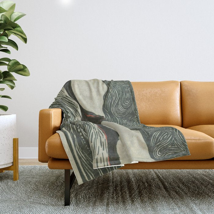 Volcano Woodcut Throw Blanket Gallery Image 1