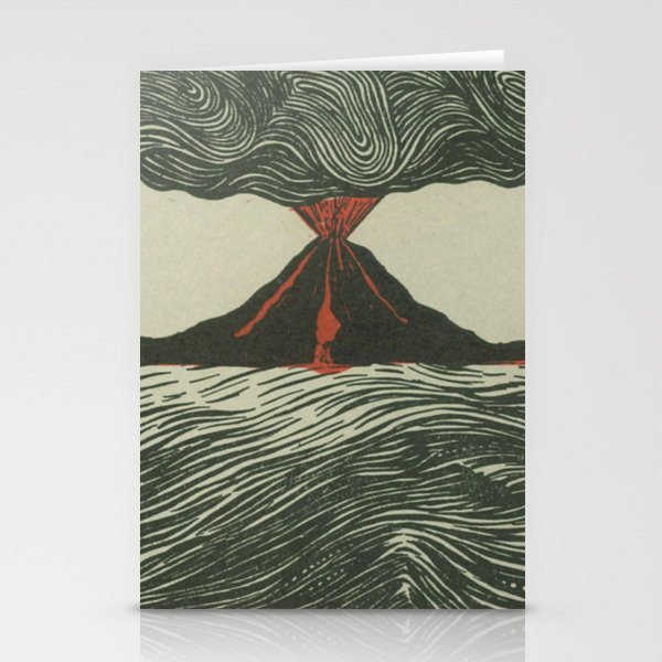 Volcano Woodcut Stationery Card Gallery Image 1