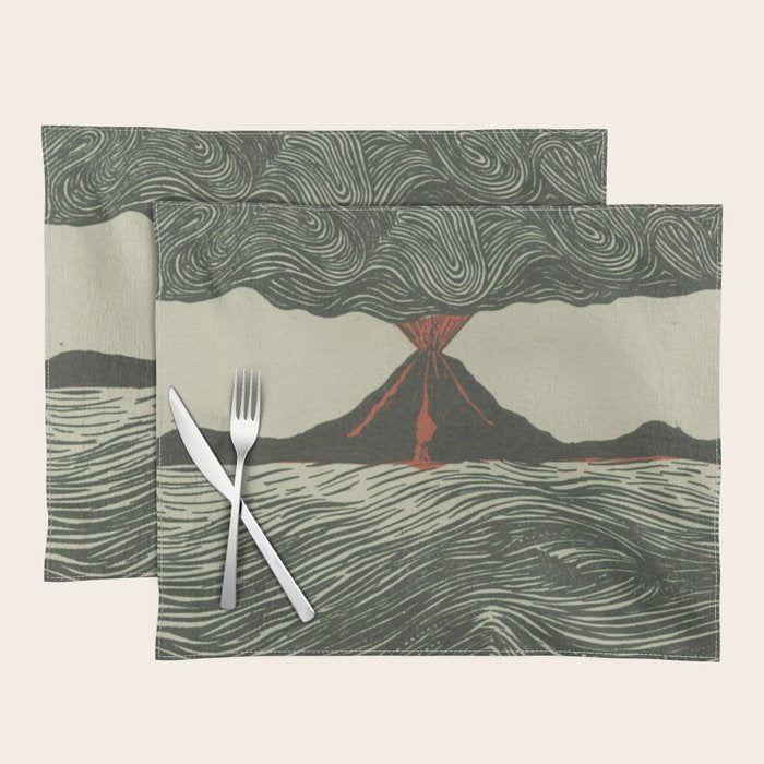 Volcano Woodcut Placemat Gallery Image 1