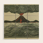 Volcano Woodcut Wood Wall Art Gallery Image 1