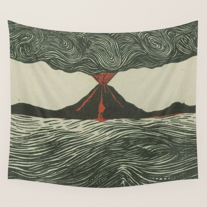 Volcano Woodcut Wall Tapestry Gallery Image 4