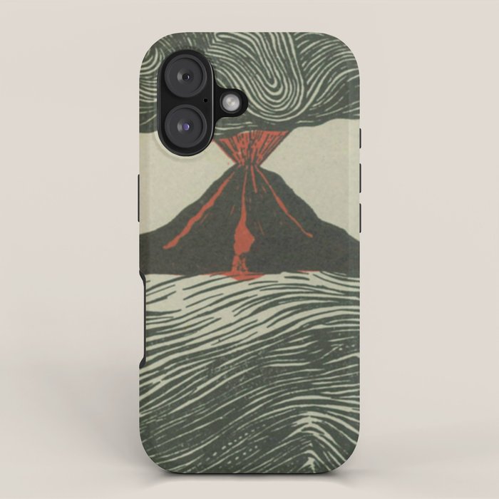 Volcano Woodcut iPhone Case Gallery Image 1