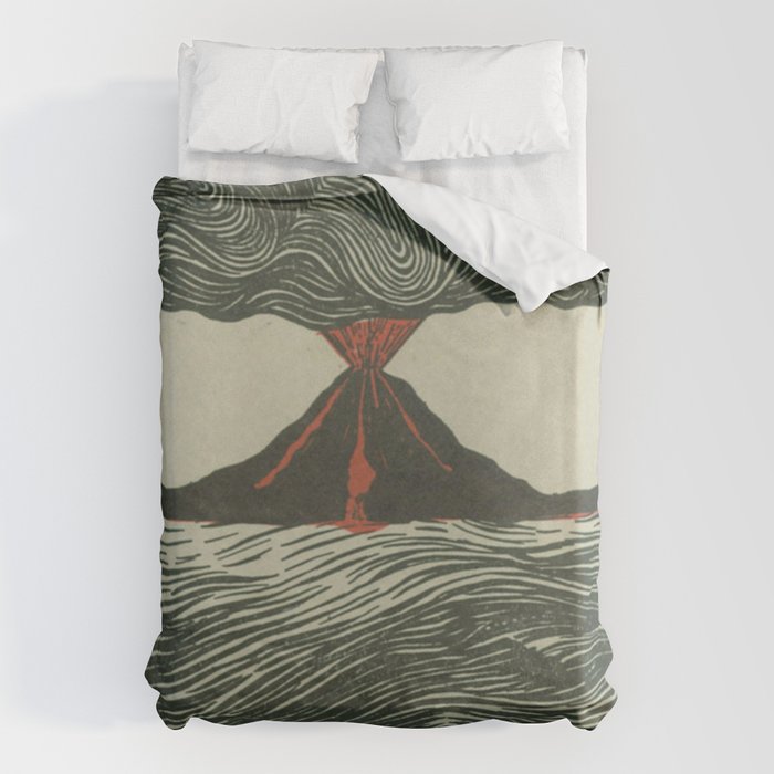 Volcano Woodcut Duvet Cover Gallery Image 1