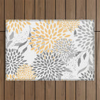 Floral Prints,  Leaves and Blooms, Gray and Yellow Outdoor Rug Gallery Image 1