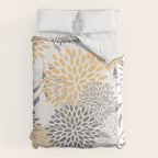 Floral Prints,  Leaves and Blooms, Gray and Yellow Duvet Cover Gallery Image 6
