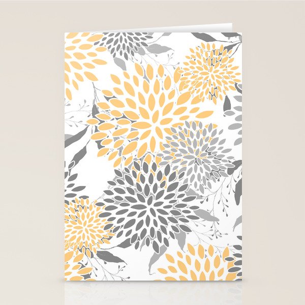 Floral Prints,  Leaves and Blooms, Gray and Yellow Stationery Card Gallery Image 1