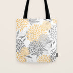 Floral Prints,  Leaves and Blooms, Gray and Yellow Tote Bag Gallery Image 1
