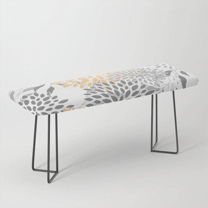 Floral Prints,  Leaves and Blooms, Gray and Yellow Bench Gallery Image 1