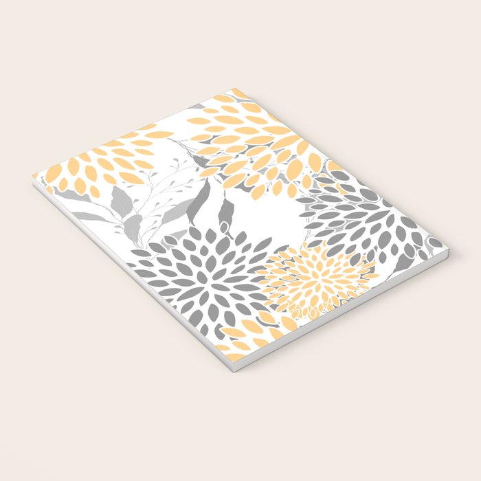 Floral Prints,  Leaves and Blooms, Gray and Yellow Notebook Gallery Image 3
