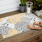 Floral Prints,  Leaves and Blooms, Gray and Yellow Outdoor Rug Gallery Image 2