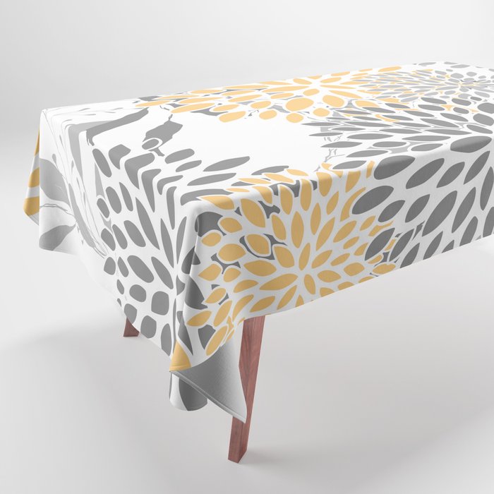 Floral Prints,  Leaves and Blooms, Gray and Yellow Tablecloth Gallery Image 1
