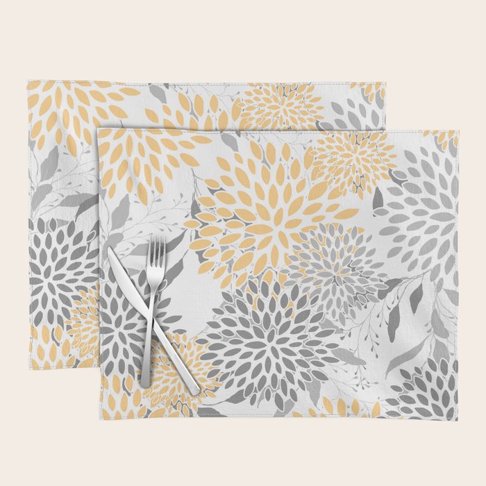 Floral Prints,  Leaves and Blooms, Gray and Yellow Placemat Gallery Image 1