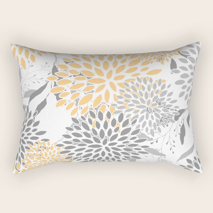 Floral Prints,  Leaves and Blooms, Gray and Yellow Rectangular Pillow Gallery Image 1