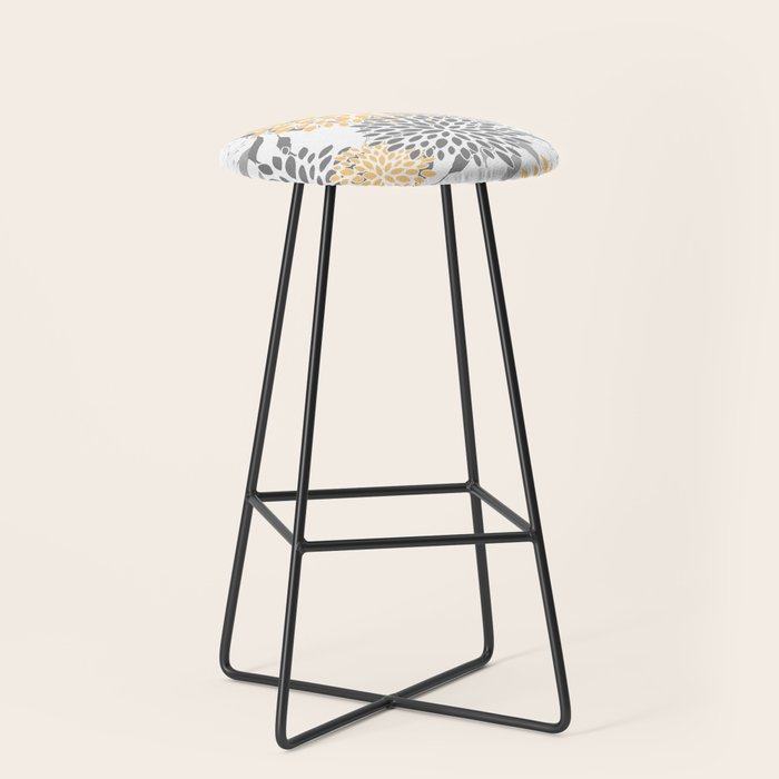 Floral Prints,  Leaves and Blooms, Gray and Yellow Stool Gallery Image 1