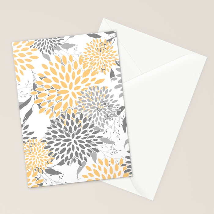 Floral Prints,  Leaves and Blooms, Gray and Yellow Stationery Card Gallery Image 2