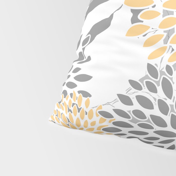 Floral Prints,  Leaves and Blooms, Gray and Yellow Pillow Sham Gallery Image 4